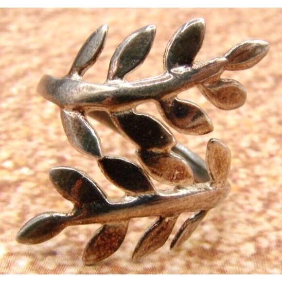Sterling Silver Ring Leaf Design Size 7 Double Branch Wrap 925 Stamped Unique
